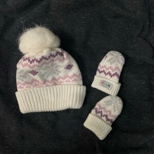 Cozy White and Purple Kids Winter Hat and Mittens Set Infant Girl NYGB